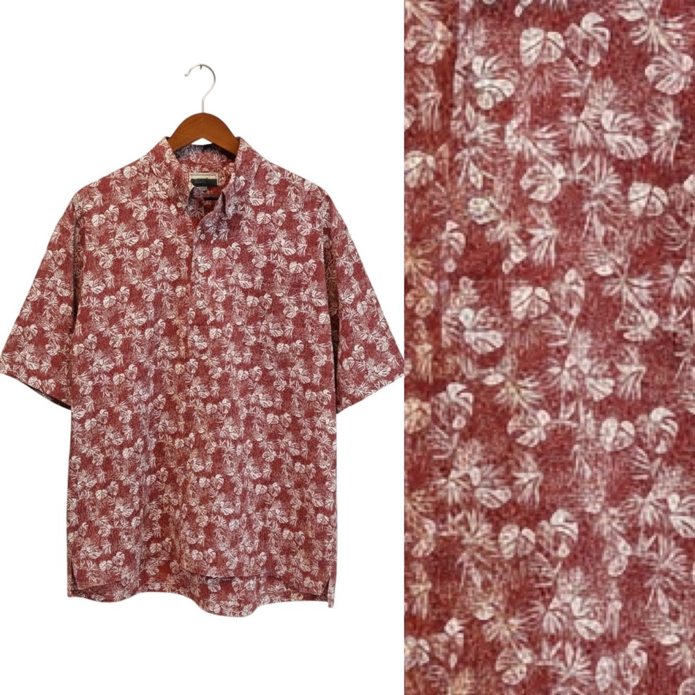 Reyn Spooner Spooner Kloth Red White Monsterra Palm Front Aloha Shirt - XXL